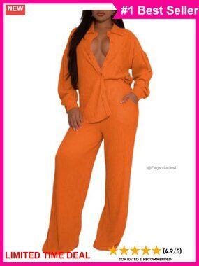 Pleated 2 Piece Outfit Button Down Shirt Wide Leg Pants Set